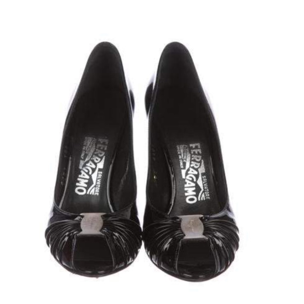 Salvatore Ferragamo Patent Peep Toe Heels